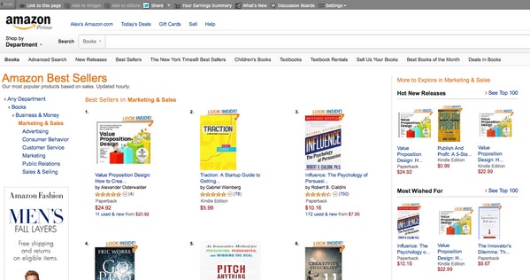 AlexOsterwalder's tweet photo. Great 1st launch day: Value Proposition Design #1 in marketing &amp; sales on Amazon bestseller list #VPDesign http://t.co/g68BZYinx3