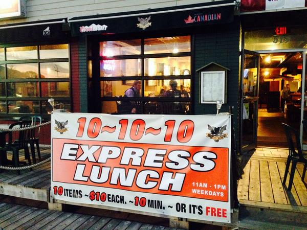 SplitCrowTrur0's tweet photo. 10-10-10! That's right we have a new Express Lunch Menu! 10 Items, $10 each, and in 10 minutes or it is free! http://t.co/BQtZuoMj6h