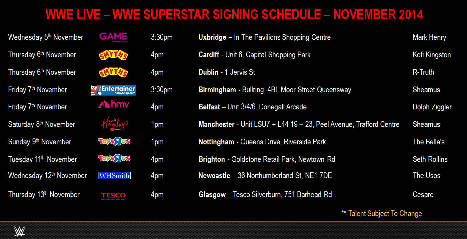 WWE UK on Twitter: "The #WWEUKTour signing schedule is here! http://t