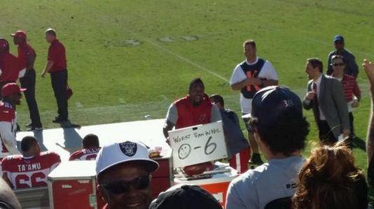 espn's tweet image. Yesterday, Raiders fans witnessed the wrath of Darnell Dockett&apos;s notorious trash talking: es.pn/1zhTB7u