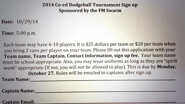 FMStuCo's tweet photo. Dodgeball Tournament!!! @FMHS_Swarm http://t.co/v0nz5FVoU3