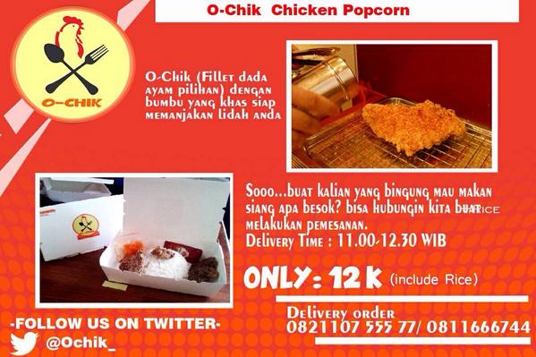 OChik_'s tweet photo. Yang kangen sama ayam O'Chik yuk mari dipesan chicken popcornnya hari ini. Untuk pemesanan bisa hubungi CP di e-flyer http://t.co/0tTmWvNSSP
