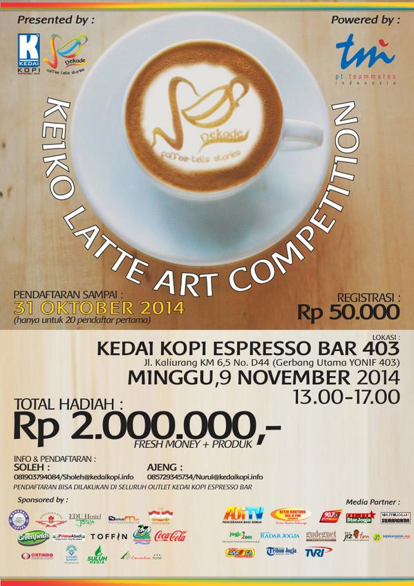 neilment's tweet photo. H-5 #1DekadeKEIKO : @ToffinProduct @TamanDelta @indopresso @MissCoffeeINA @kokapura_tour @SuluhMedia @EDUHostelJogja http://t.co/ZzdFgx2JSH