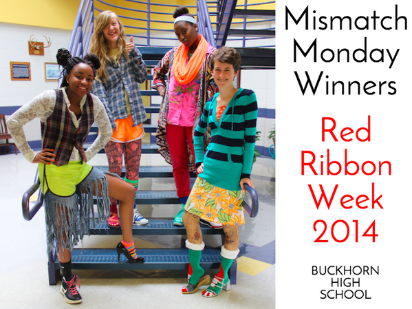 Buckhorn_High's tweet photo. Mismatch Mon. Winners #dionnarobinson #sarahgeist #jessicaward #taradurboraw @BHSJooiClub @TDurboraw #RedRibbonWeek http://t.co/MdUbunFYjP