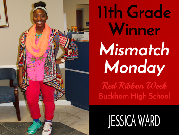 Buckhorn_High's tweet photo. Congrats #JessicaWard #wackiest #tackiest #MisMatchMonday #RedRibbonWeek @BuckhornDance @BHSJooiClub @buckhorn2016 http://t.co/zrW5yVSeIp