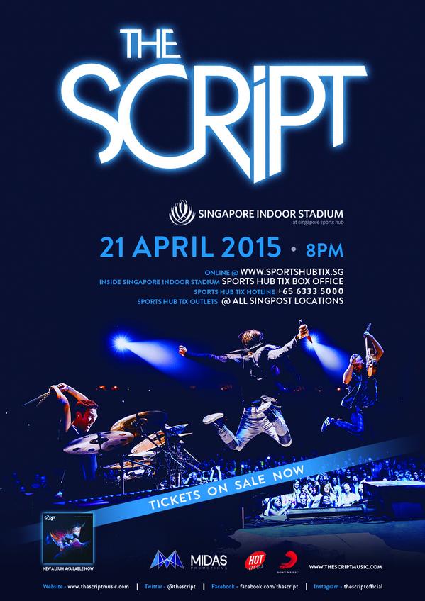 midaspromotions's tweet photo. Tix to @thescript live in Singapore are on sale NOW via sportshubtix.sg! Link here: http://t.co/ZvvqWfF8LU http://t.co/ORZZCRJJ9c