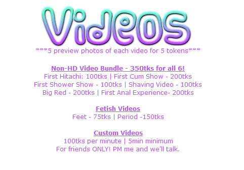 Video Bundle!! All 6 of my Non-HD videos for 350 tokens :) Out with the old, and in with the new! http://t<a href="/tag/girlsofmygirlfund"class="tags"><span>#girlsofmygirlfund</span></a>