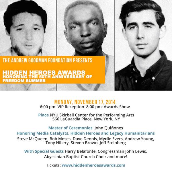 AndrewGoodmanF's tweet photo. Hidden Heroes: celebrating 50th Anniv #FreedomSummer in 3 weeks! Info and tix here: http://t.co/98FGOo5Jgj. #hha14 http://t.co/crw6sLzMzK