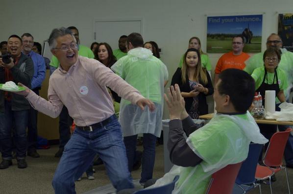 Worley_ECR's tweet photo. Here are more pics, @UnitedWayCgy! What fun to see managers get whipped cream in the face and donate $$$  #United4YYC http://t.co/PbhK4PlGlJ