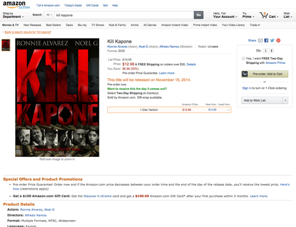 KillKapone's tweet photo. Getting excited to see #KillKapone on DVD starting Nov 11th? Pre-order your copy here: http://t.co/SzzJTngecz http://t.co/dgvYBiLYYc