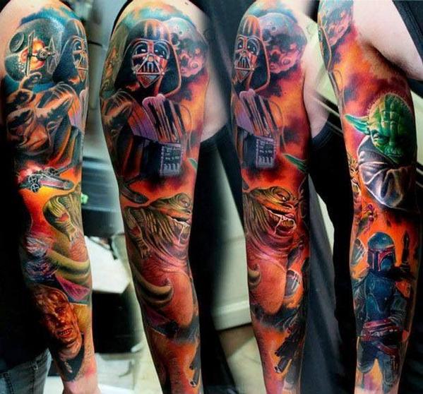 InkedByTheForce's tweet photo. #starwars Darth Vader, Yoda, Boba Fett sleeve tattoo http://t.co/9Xrl5X2hkI