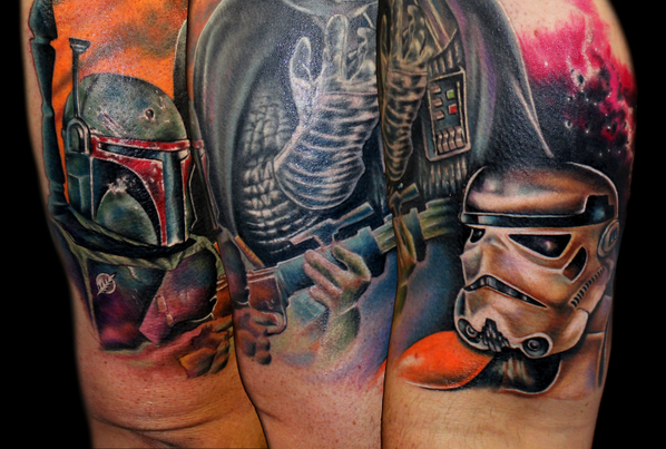 InkedByTheForce's tweet photo. #starwars artist @Chris51Tattoo Boba Fett Stormtrooper tattoo http://t.co/xdrfvL8CL0