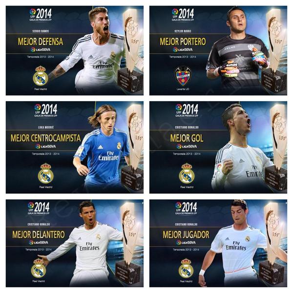 Alvarvar's tweet photo. Enhorabuena madridistas!!! CRACKS!! @Cristiano @NavasKeylor @SergioRamos &amp; Luka Modric #HalaMadrid #PremiosLaLiga http://t.co/jP3jCQ41Ks