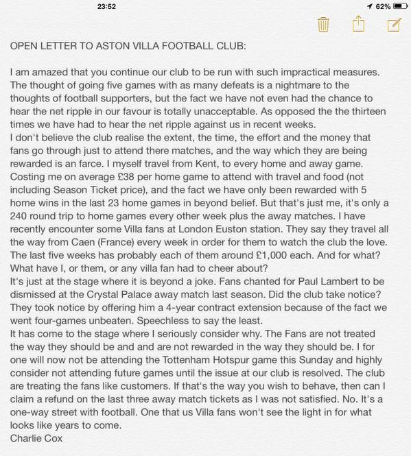 AVFCCharlie's tweet photo. @AVFCOfficial so, what do you wish to do about this? @oldmansaid http://t.co/SzGpgMJuPx