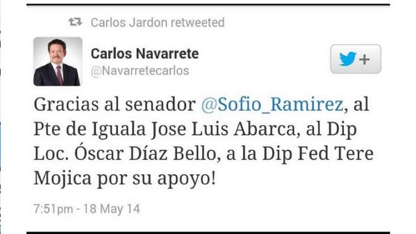 aostoaortega's tweet photo. OJO: A quién agradece Carlos Navarrete @ferbelaunzaran  @acostanaranjo http://t.co/P42YV73Zru" @LaydaSansores @ManuelZavala78 @alxo27