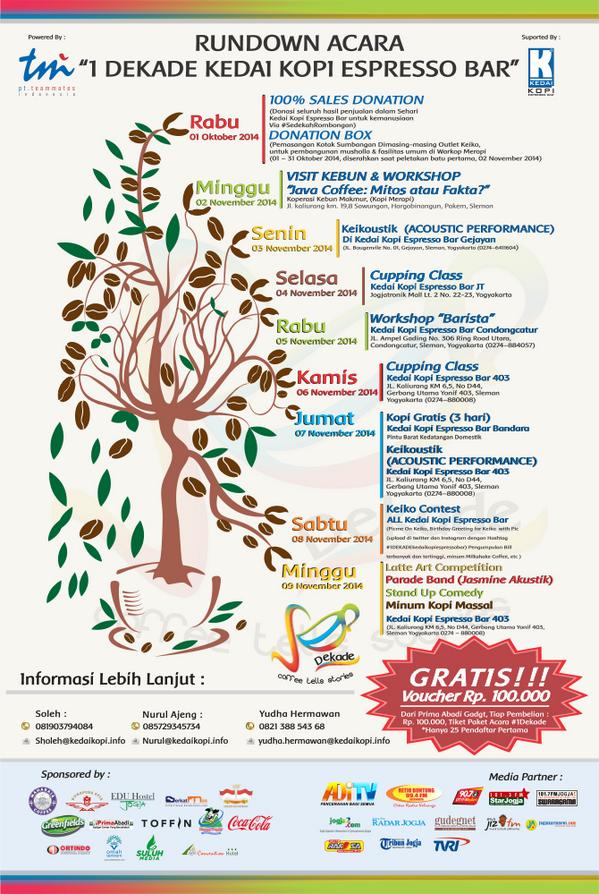 neilment's tweet photo. H-5 #1DekadeKEIKO : @ToffinProduct @TamanDelta @indopresso @MissCoffeeINA @kokapura_tour @SuluhMedia @EDUHostelJogja http://t.co/vq6Nhpp3FO
