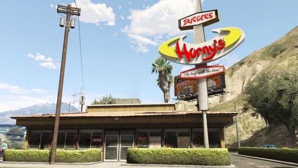 LosSantosSA's tweet photo. Check out one of the many burger joints in LS "Horny's" located in mirror park. It's slogan "The beef with the bone!" http://t.co/jlhvFgnlR4