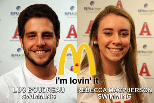 Congrats to <a href="/Badassboudreau/">Luc Boudreau</a> &amp; <a href="/rebeccamac14/">rebecca macpherson</a> named McDonalds Athletes of the Week. acadiaathletics.ca/aotw/index