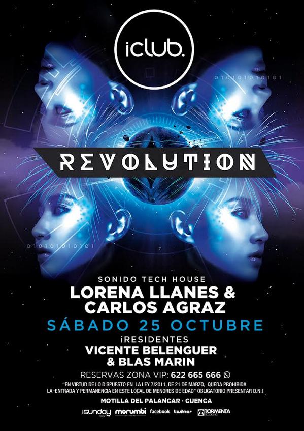 iclubcuenca's tweet photo. SÁBADO 25 DE OCTUBRE iCluB PRESENTA: REVOLUTION @lorenallanes79 @CarlosAgraz1982 @BlasMarin @Vte_Belenguer http://t.co/8VYzyf5wPo