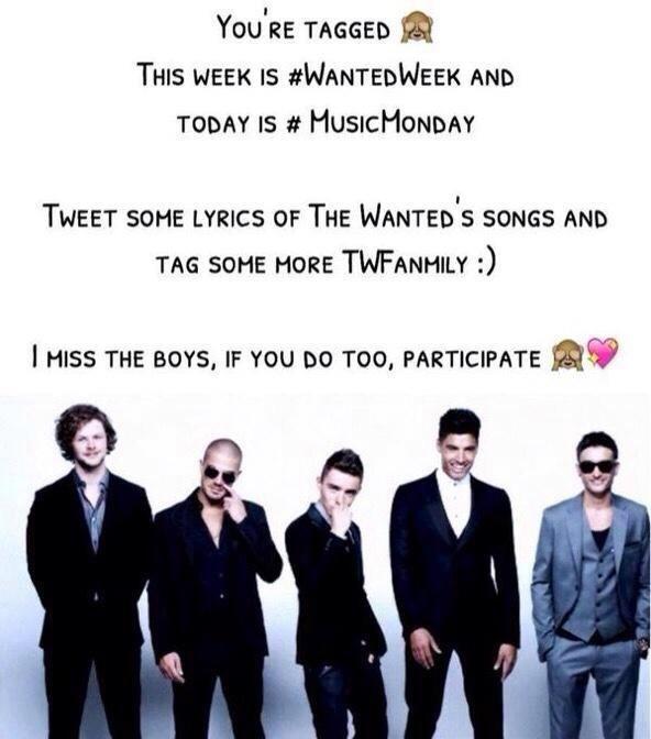 'It is hard for me to sit and watch you getting sick, when all I wanna do is try.' #WantedWeek #MusicMonday!:')