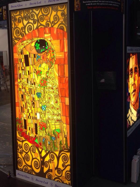 Stunning Gustav Klimt panel made using Spectrum film and our new 3mm single strand lead. #stainedglass #craft #klimt