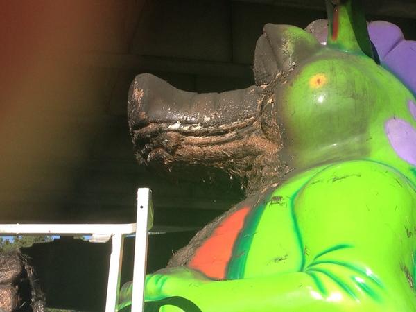 WLTX's tweet photo. Closeup views of the #DizzyDragon ride that burned on I26 flyover. http://t.co/SJdCR4CDtE