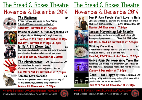 peteredwards85's tweet photo. the real flyer for @BreadandRosesTC opening season feat. my group @murderettes @simonjaycomedy @femalearts http://t.co/OvkFlXlRI1