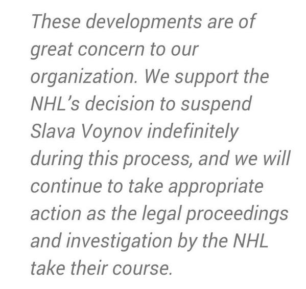 Slava Voynov has been released from #California jail on $50,000 bond. #LAKings release following statement: