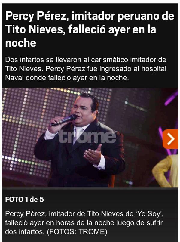 Mi más sentido pésame a la familia de Percy Pérez. Descansa en paz Percy.

Tito Nieves.