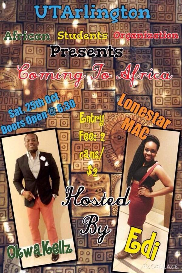 asoxuta's tweet photo. @UTArlingtonCAAS #ComingToAfrica Oct 25th #SupportAso http://t.co/XyRZPJuiaW