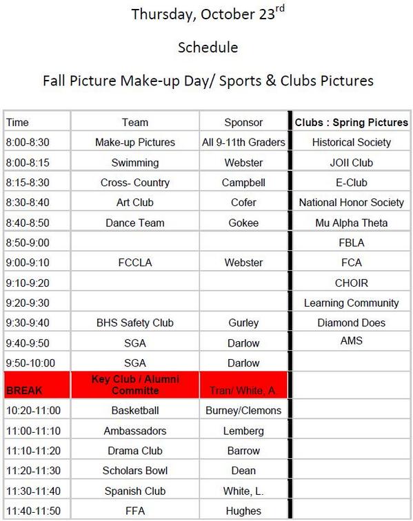 BuckeyeYB's tweet photo. @buckhorn_high 10/23 Fall Picture Make-Up Day, 9th-11th Blue Gym, 8-8:30AM  Clubs/Sports Picture Schedule below! http://t.co/rbFhbKQk5p