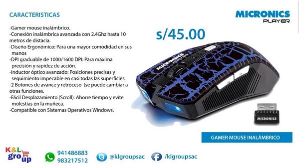 klgroupsac's tweet image. Mouse Optico Inalámbrico para Gamers!! a sólo s/45.00 Nuevos Soles ! Pídelo por inbox!