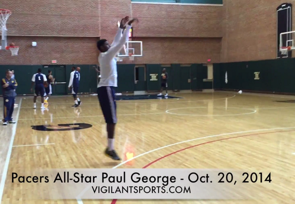 BleacherReport's tweet photo. VIDEO: Paul George is already shooting jumpers after the Pacers’ practice http://t.co/EqjRCXLITb http://t.co/Q6I5yEbmxR