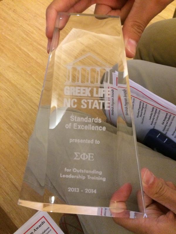 We are proud to have received the Standards of Excellence Award for Outstanding Leadership Training from @NCSUGreek!