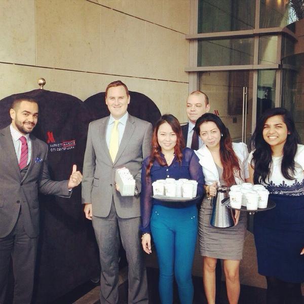 MMarquisDoha's tweet photo. Our Brilliant Sales Team all set to give coffees to all customers #marriottsaysthx #thankyouistrending #MDXB http://t.co/oVTC6xhxAm