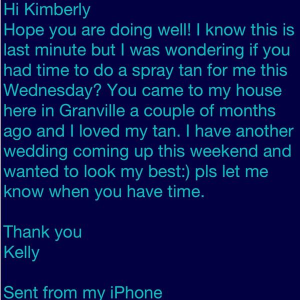 RUNWAYREADYLLC's tweet photo. More positive feedback from a Granville mobile spray tan client! http://t.co/vyI3q7GzVP