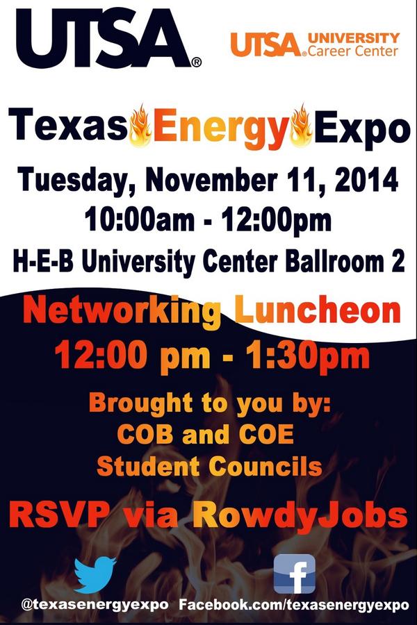 TexasEnergyExpo's tweet photo. 👔🔥Oil and gas career fair coming to @UTSA
Nov 11th🔥👔 http://t.co/qRfkVzSPY6