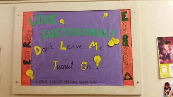CU_EcoReps's tweet photo. Clemson House EcoReps Miranda, Mikayla, and Sadé made a billboard on the 3rd floor about turning lights off! http://t.co/hjVUBgUYp0