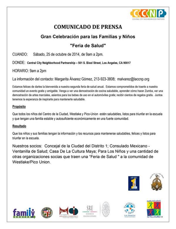 LAPDHQEnEspanol's tweet photo. "Éste Sabado 9AM-2PM foro de salud #central City Neighborhood 501 S Bixel @LAPDRampart  @LabradaAl @LAPDOCB " http://t.co/f7ODZelz4j
