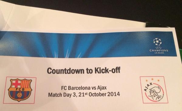 AFCAjax's tweet photo. Over precies 10 uur klinkt het eerste fluitsignaal in Camp Nou. #ucl #baraja http://t.co/rHt7DfPd7a