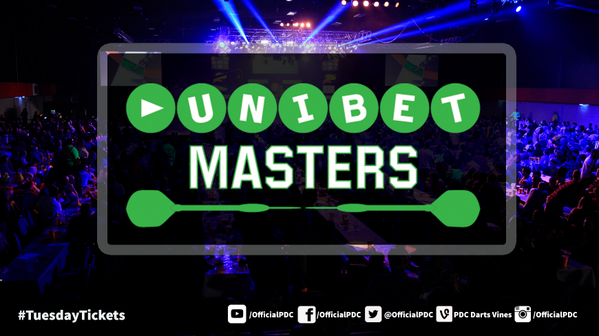 OfficialPDC's tweet photo. WIN: 2014 #UnibetMasters Tickets! Retweet and Follow to enter! Winners announced at 10am tomorrow. #TuesdayTickets http://t.co/jw5fUv8fmZ