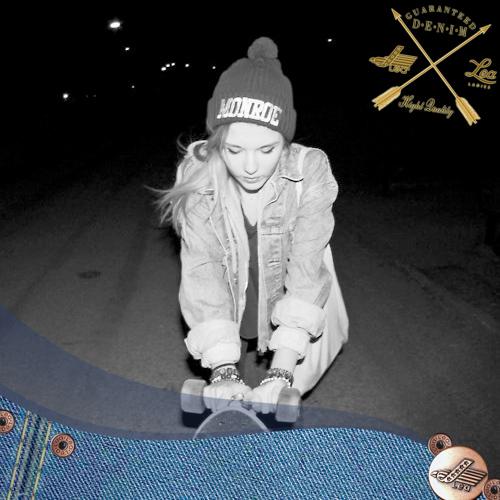 Witching crazy skates gurl with fabulous denim shirt and black skullcaps.