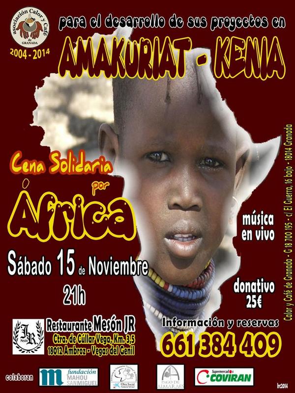15-Nov 21h Cena Solidaria por África 25€-Mesón JR- Vegas del Genil. Os esperamos