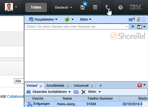 Employees of <a href="/voessing/">voessing.de</a> access their call management via #ibmcnx phone icon! Unique in the world? #socbiz #ibmcde