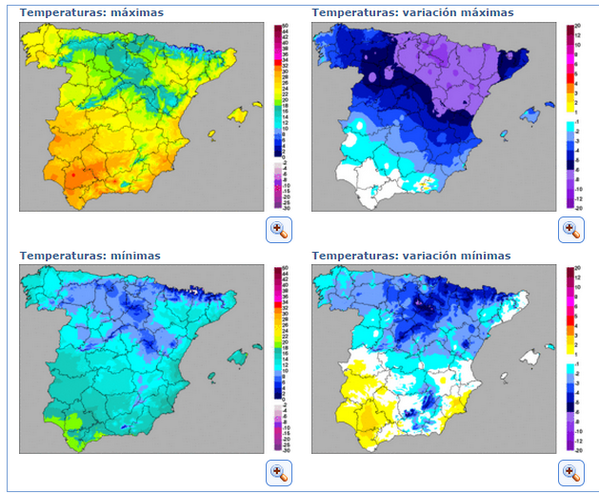 AEMET_Esp's tweet photo. Mañana bajarán las temperaturas sobre todo en NE peninsular, aumentarán en #Canarias http://t.co/2qziM4WnOy http://t.co/OUNcyyIgnF
