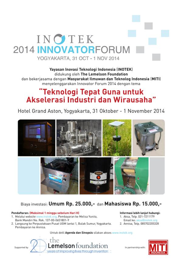 Yayasan Inovasi Teknologi Indonesia (INOTEK) Innovator Forum 2014