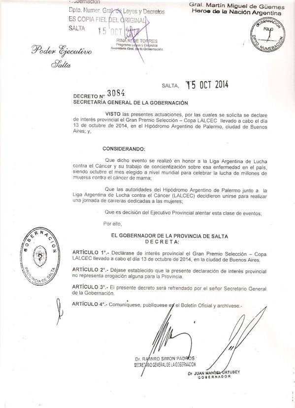 LalcecArgentina's tweet photo. Gracias al Gob de Salta @UrtubeyJM x declarar d interés la #CopaLALCEC como acción d concientiz c/el cáncer de mamas http://t.co/EjsorEhAyP