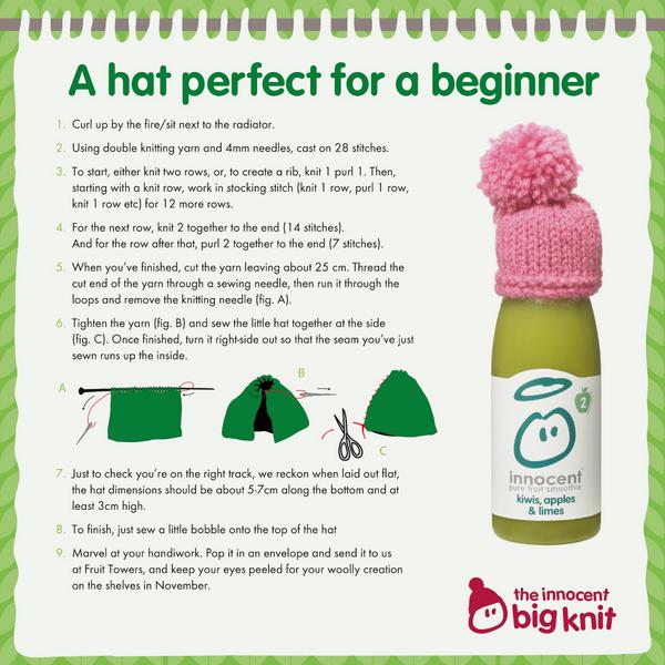innocent's tweet photo. We’d love it if you could knit us a hat or two for the Big Knit. Every hat knitted raises 25p for @age_uk http://t.co/BqpgEZByds