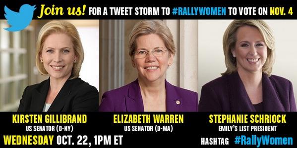 Kirsten Gillibrand (@sengillibrand) on Twitter photo Tomw at 1pm ET join me, @ElizabethforMA & @EMILYsList prez Stephanie <a href="/Schriock1/">Stephanie Schriock</a> for tweetstorm to #rallywomen to vote Tomw at 1pm ET join me, @ElizabethforMA & @EMILYsList prez Stephanie <a href="/Schriock1/">Stephanie Schriock</a> for tweetstorm to #rallywomen to vote