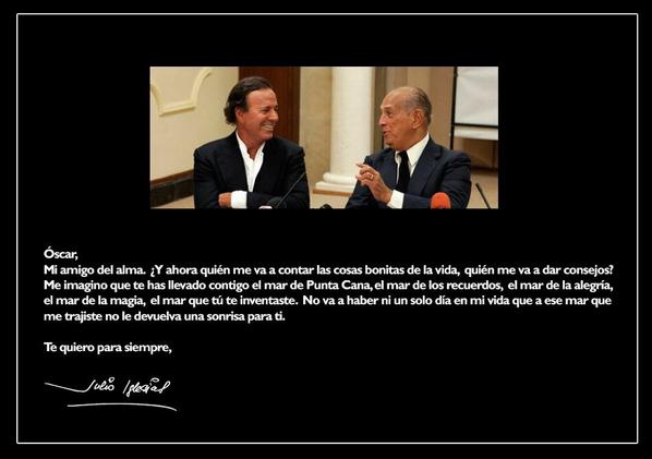 KariSanchezC's tweet photo. @CDN37 @CDNRadio Este es el mensaje que dedicó Julio Iglesias en las redes sociales a su amigo Óscar de la Renta---> http://t.co/mmSi8NqUz2